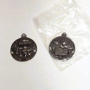 2001 2000 Country Store Pewter Christmas Ornament Cardinal Ice Medallion Lot x2